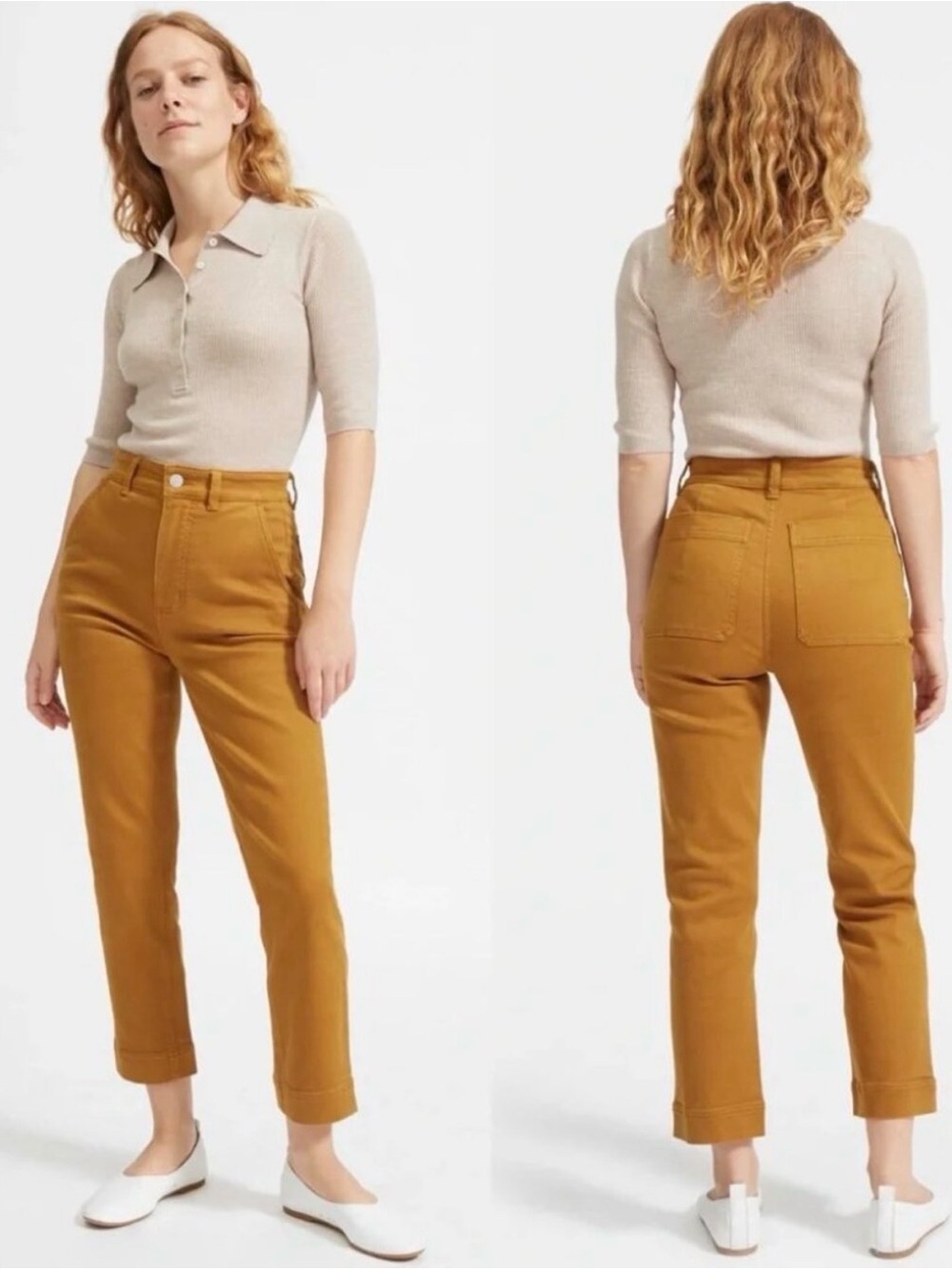 Everlane Cropped Straight High Waist Pant Golden Brown Sz 00